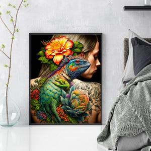 Yishu - Woman With Chameleon Tattoo - 40*50CM 11CT 3 Stamped Cross Stitch