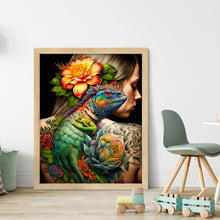 Load image into Gallery viewer, Yishu - Woman With Chameleon Tattoo - 40*50CM 11CT 3 Stamped Cross Stitch
