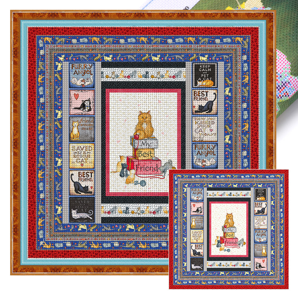Yishu - Cat - 70*70CM 11CT 3 Stamped Cross Stitch