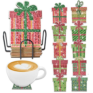 10PCS Christmas Wooden Diamond Painting Art Coaster Kit (Christmas Gifts)