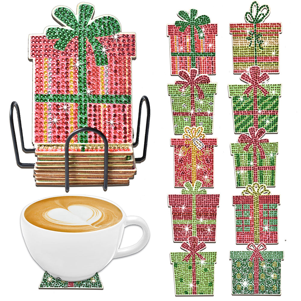 10PCS Christmas Wooden Diamond Painting Art Coaster Kit (Christmas Gifts)