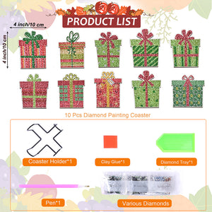 10PCS Christmas Wooden Diamond Painting Art Coaster Kit (Christmas Gifts)