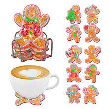 Load image into Gallery viewer, 10PCS Christmas Wooden Diamond Painting Art Coaster Kit (Xmas Gingerbread Man)
