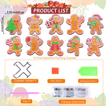 Load image into Gallery viewer, 10PCS Christmas Wooden Diamond Painting Art Coaster Kit (Xmas Gingerbread Man)
