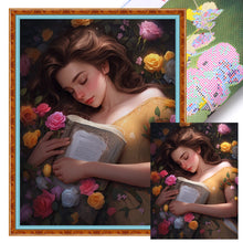 Load image into Gallery viewer, Yishu - Girl With Flowers - 50*65CM 11CT 3 Stamped Cross Stitch
