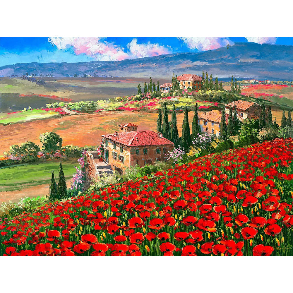 Rural Mountain Scene 40*30CM(Canvas) Full Round Drill Diamond Painting