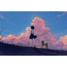Load image into Gallery viewer, Huancan - Dusk Girl And Puppy - 70*50CM 11CT 3 Stamped Cross Stitch
