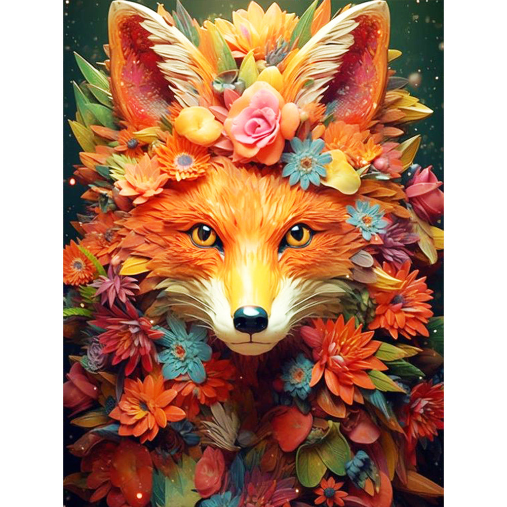 Fox And Flowers 30*40CM(Canvas) Full Round Drill Diamond Painting