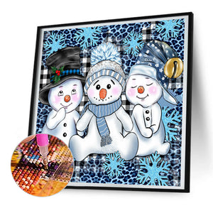 Three Snowmen 30*30CM(Canvas) Full Round Drill Diamond Painting