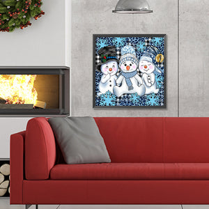 Three Snowmen 30*30CM(Canvas) Full Round Drill Diamond Painting