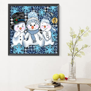 Three Snowmen 30*30CM(Canvas) Full Round Drill Diamond Painting