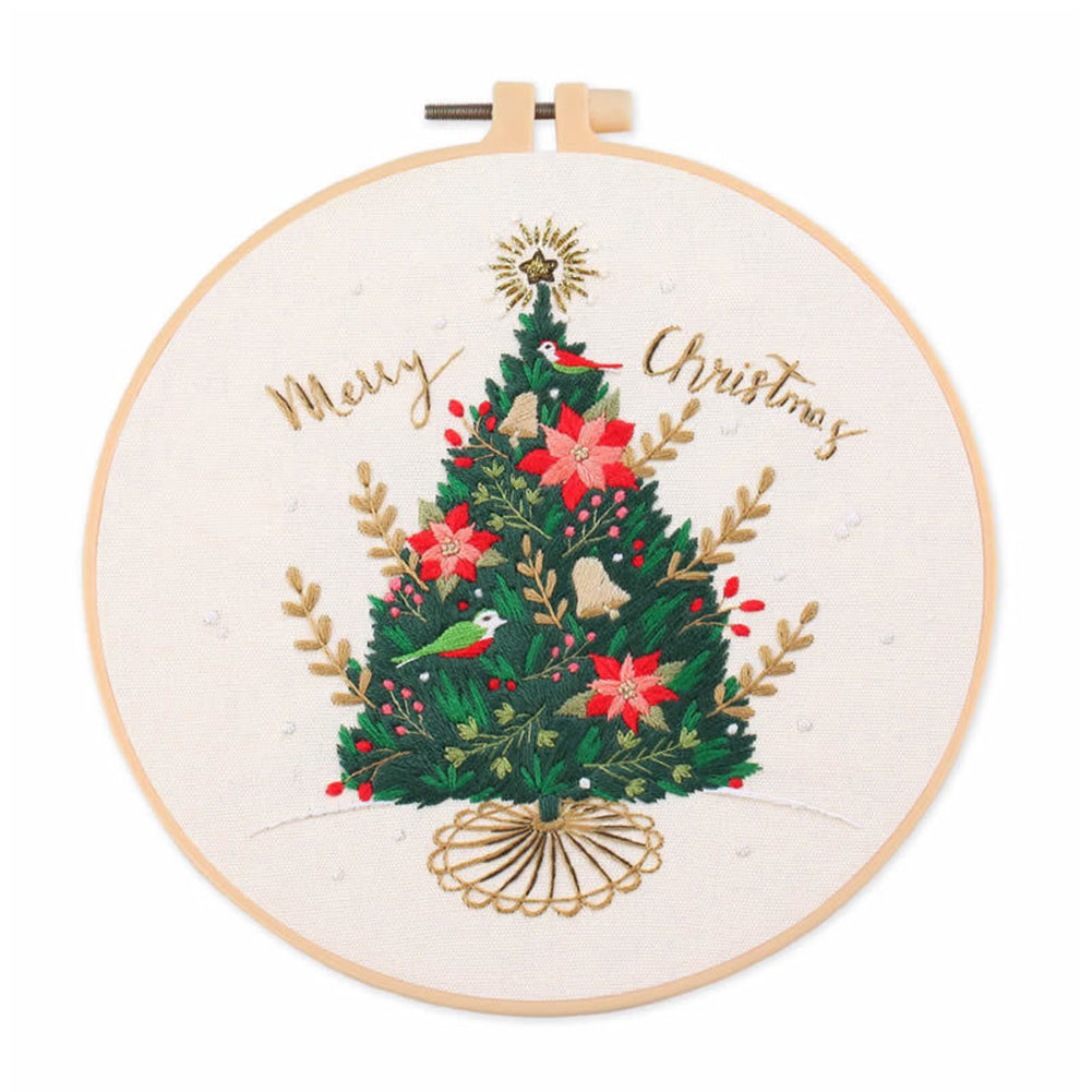 Christmas - DIY Embroidery Cross Stitch Kit with Pattern Cotton Threads Needles Hoop 30x30CM/11.81x11.81in