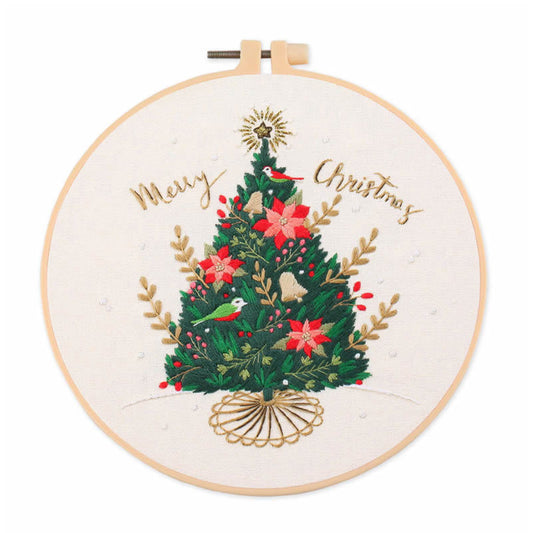 Christmas - DIY Embroidery Cross Stitch Kit with Pattern Cotton Threads Needles Hoop 30x30CM/11.81x11.81in