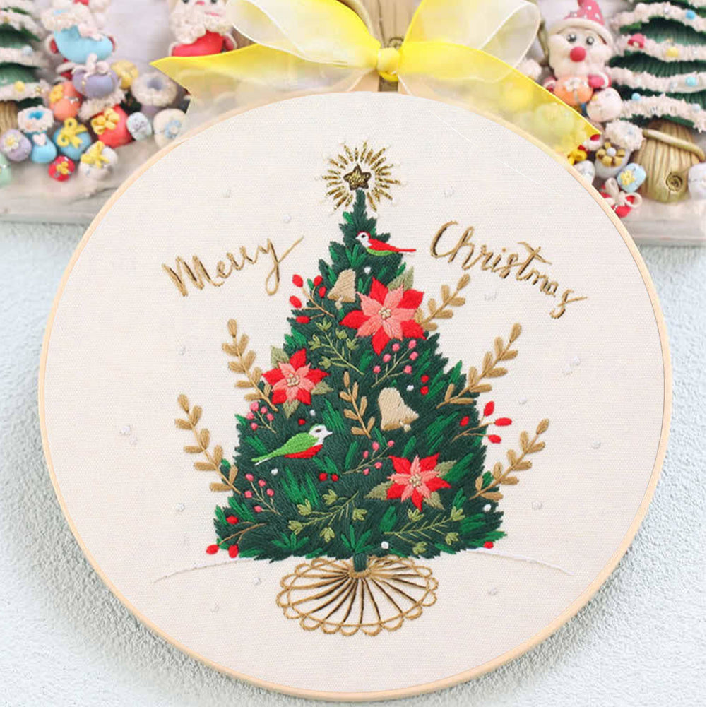 Christmas - DIY Embroidery Cross Stitch Kit with Pattern Cotton Threads Needles Hoop 30x30CM/11.81x11.81in