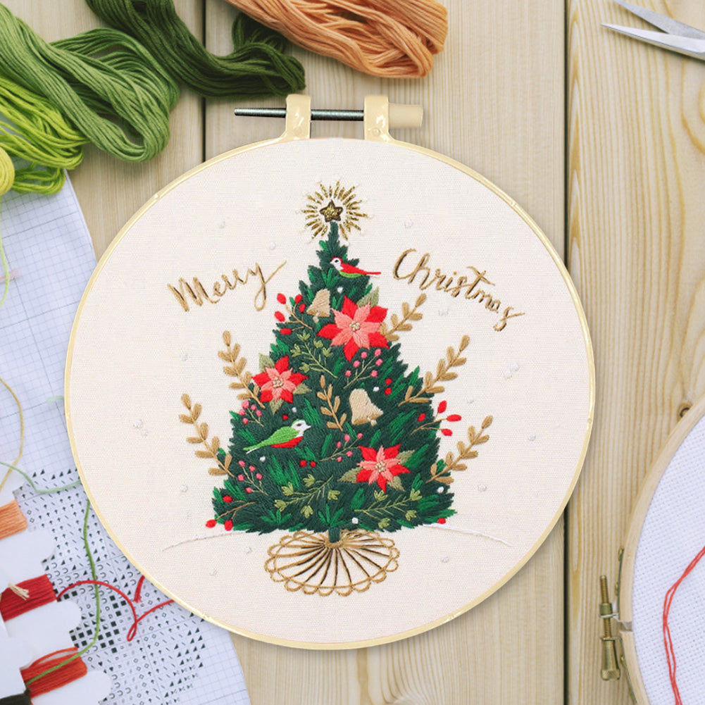 Christmas - DIY Embroidery Cross Stitch Kit with Pattern Cotton Threads Needles Hoop 30x30CM/11.81x11.81in