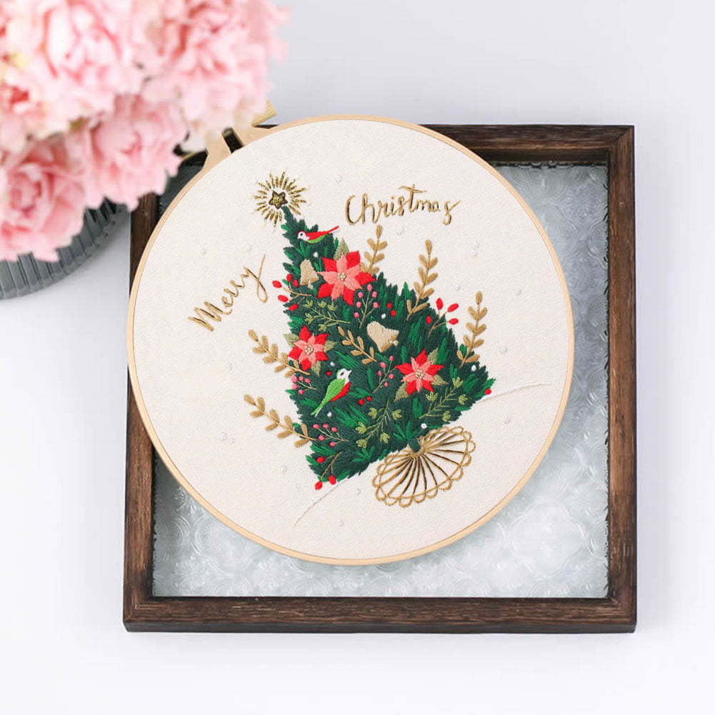 Christmas - DIY Embroidery Cross Stitch Kit with Pattern Cotton Threads Needles Hoop 30x30CM/11.81x11.81in