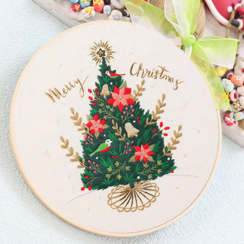 Christmas - DIY Embroidery Cross Stitch Kit with Pattern Cotton Threads Needles Hoop 30x30CM/11.81x11.81in