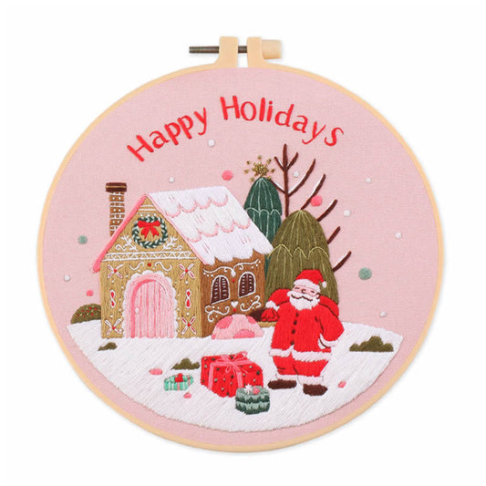 Christmas - DIY Embroidery Cross Stitch Kit with Pattern Cotton Threads Needles Hoop 30x30CM/11.81x11.81in