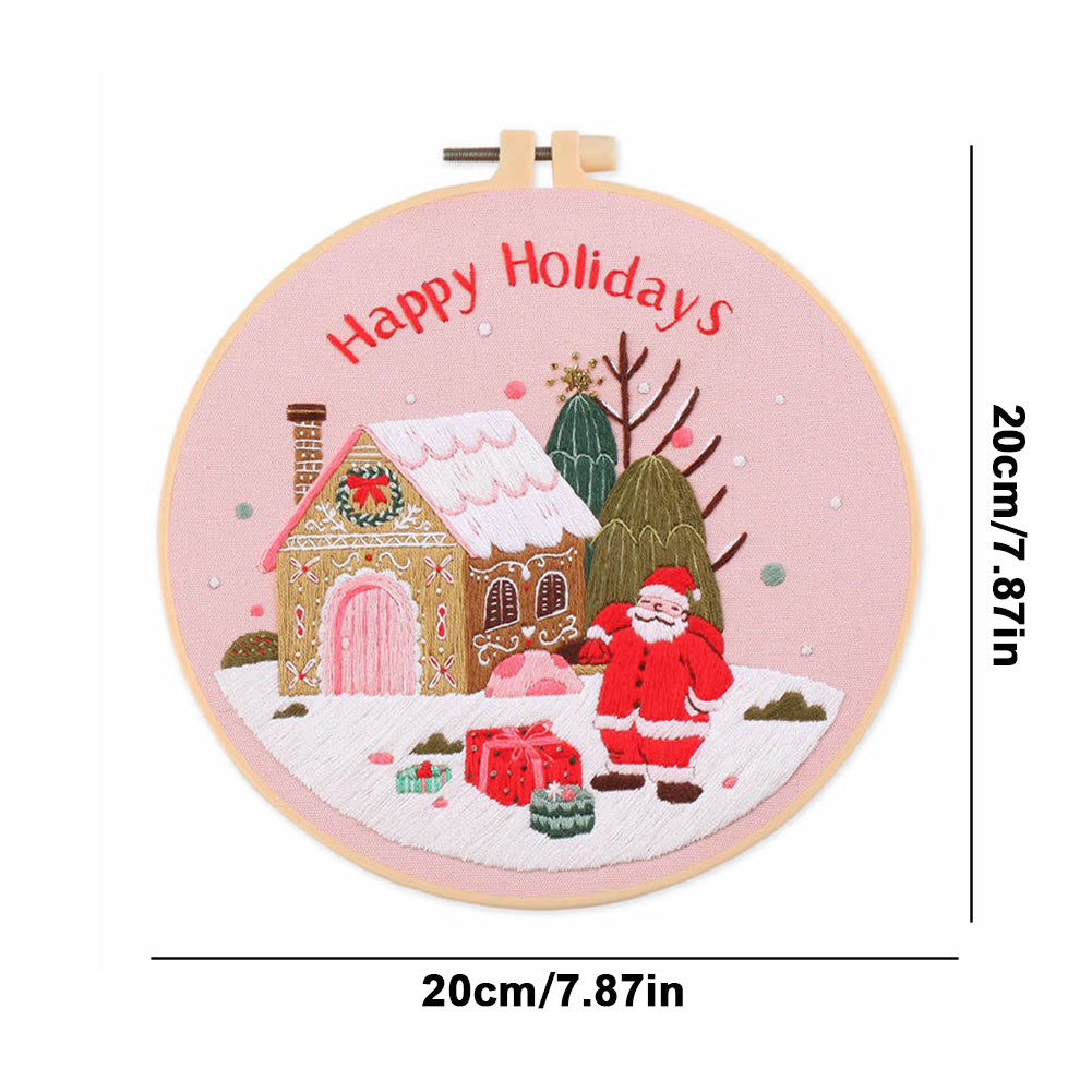Christmas - DIY Embroidery Cross Stitch Kit with Pattern Cotton Threads Needles Hoop 30x30CM/11.81x11.81in
