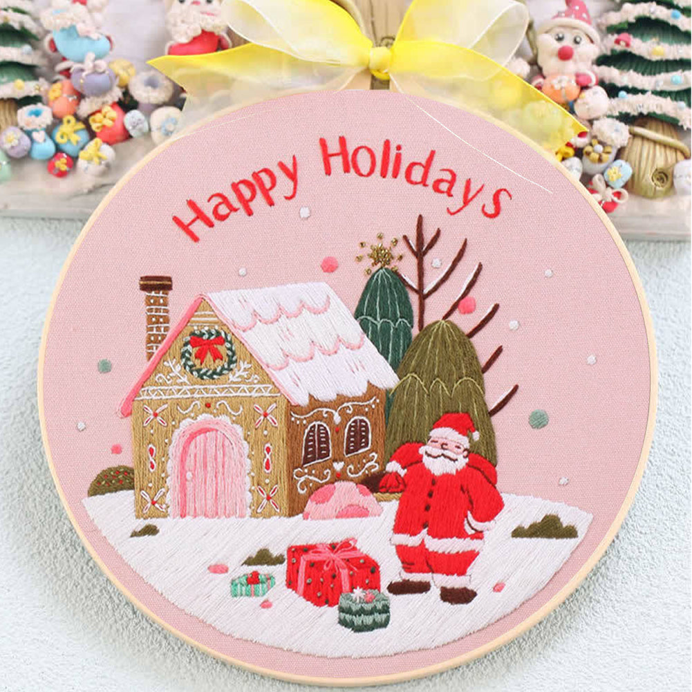 Christmas - DIY Embroidery Cross Stitch Kit with Pattern Cotton Threads Needles Hoop 30x30CM/11.81x11.81in
