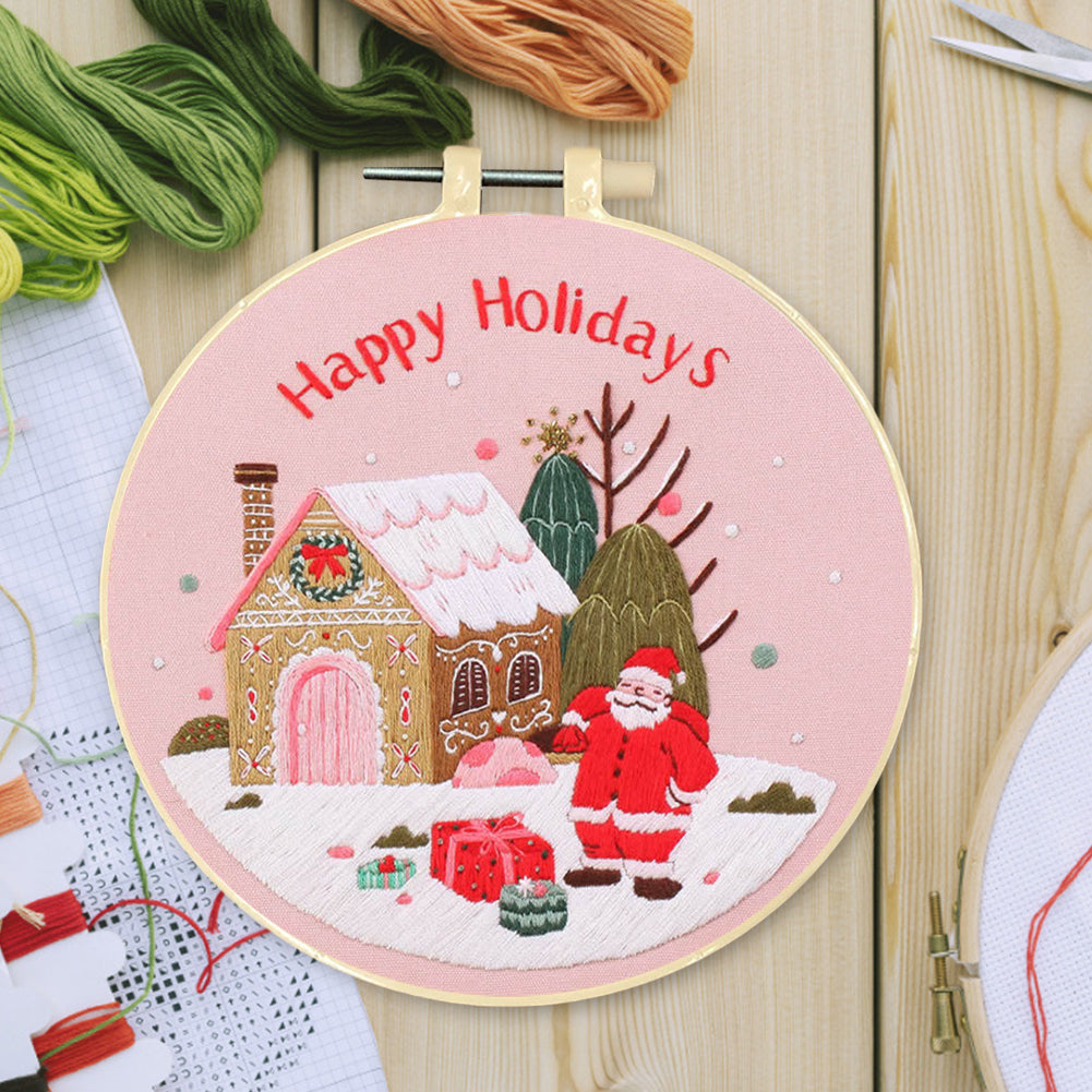 Christmas - DIY Embroidery Cross Stitch Kit with Pattern Cotton Threads Needles Hoop 30x30CM/11.81x11.81in