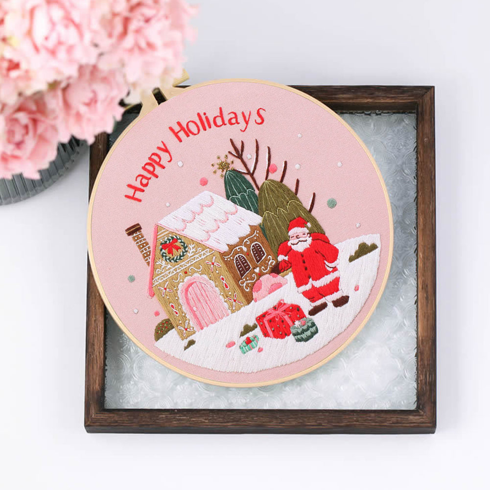 Christmas - DIY Embroidery Cross Stitch Kit with Pattern Cotton Threads Needles Hoop 30x30CM/11.81x11.81in