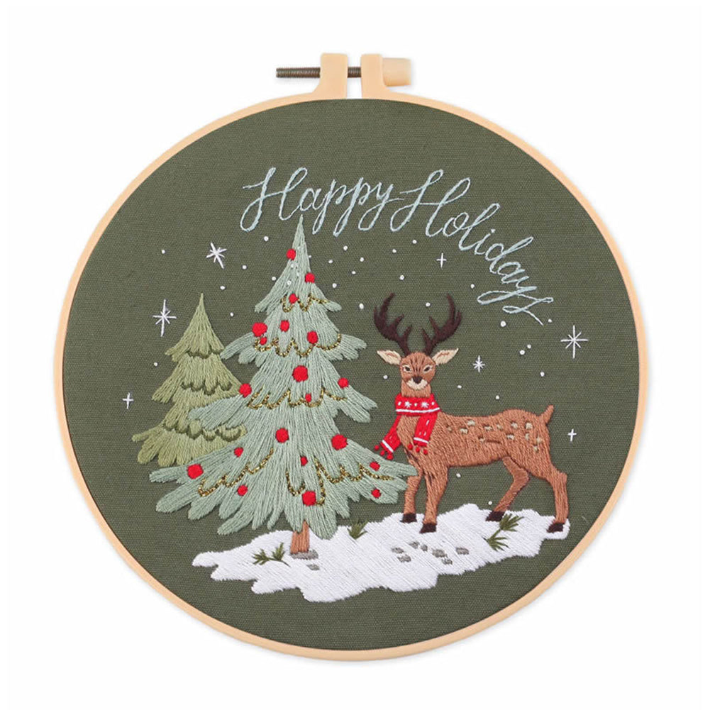 Christmas - DIY Embroidery Cross Stitch Kit with Pattern Cotton Threads Needles Hoop 30x30CM/11.81x11.81in
