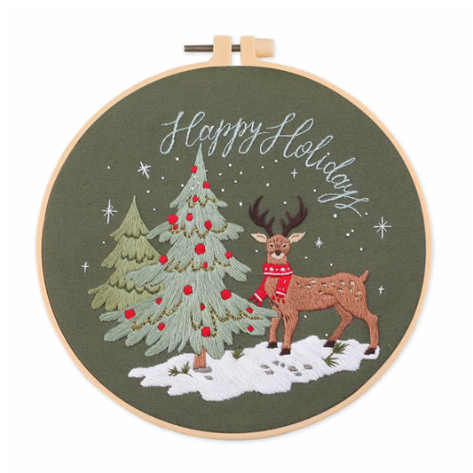 Christmas - DIY Embroidery Cross Stitch Kit with Pattern Cotton Threads Needles Hoop 30x30CM/11.81x11.81in