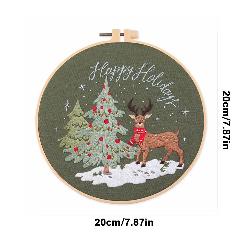 Christmas - DIY Embroidery Cross Stitch Kit with Pattern Cotton Threads Needles Hoop 30x30CM/11.81x11.81in