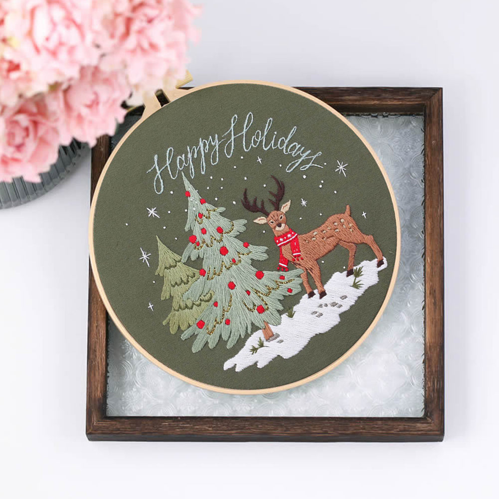 Christmas - DIY Embroidery Cross Stitch Kit with Pattern Cotton Threads Needles Hoop 30x30CM/11.81x11.81in