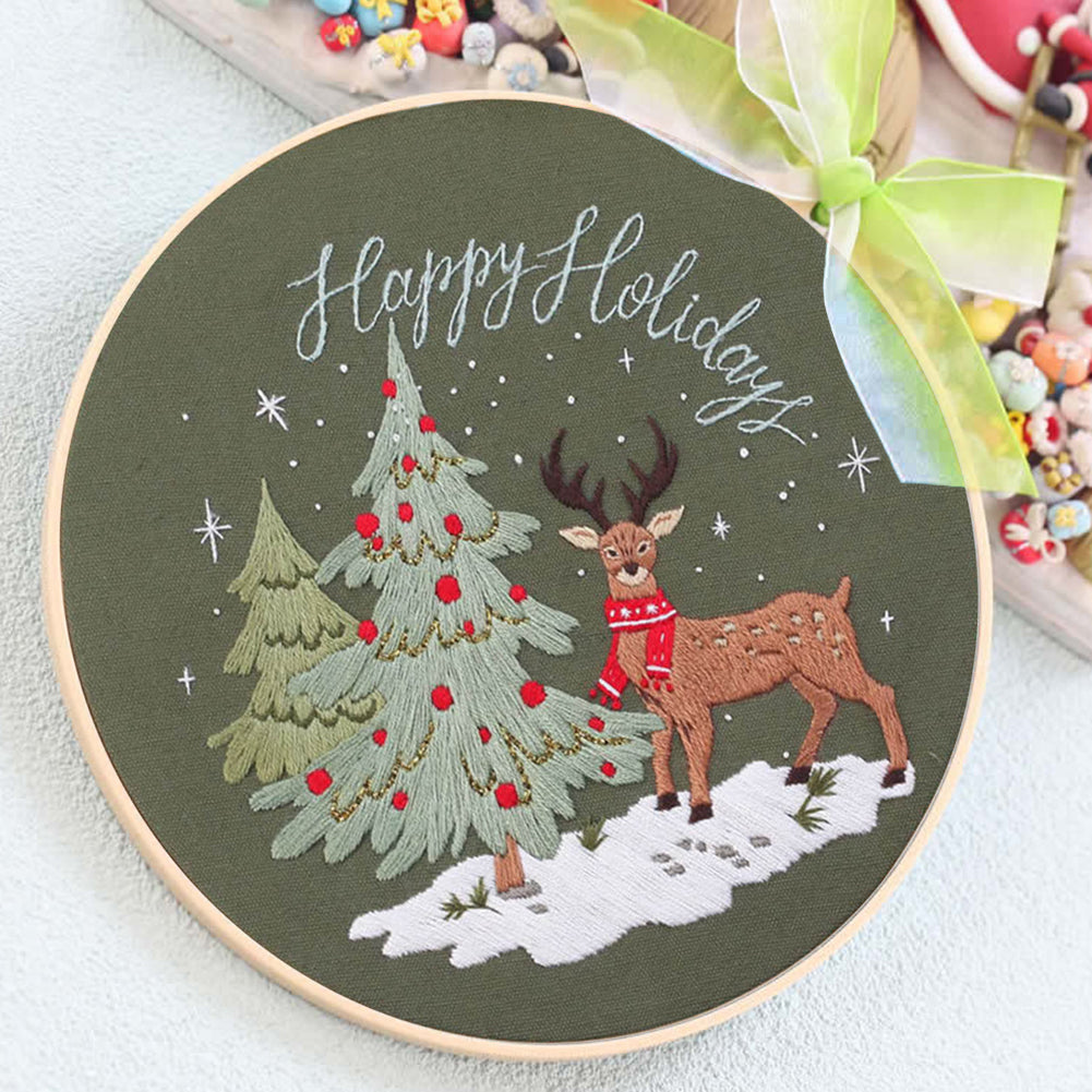 Christmas - DIY Embroidery Cross Stitch Kit with Pattern Cotton Threads Needles Hoop 30x30CM/11.81x11.81in