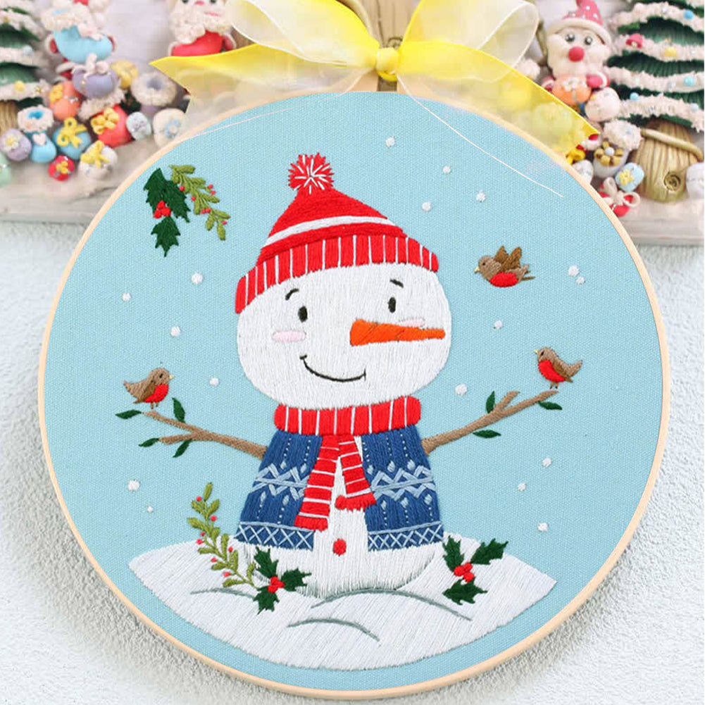 Christmas - DIY Embroidery Cross Stitch Kit with Pattern Cotton Threads Needles Hoop 30x30CM/11.81x11.81in