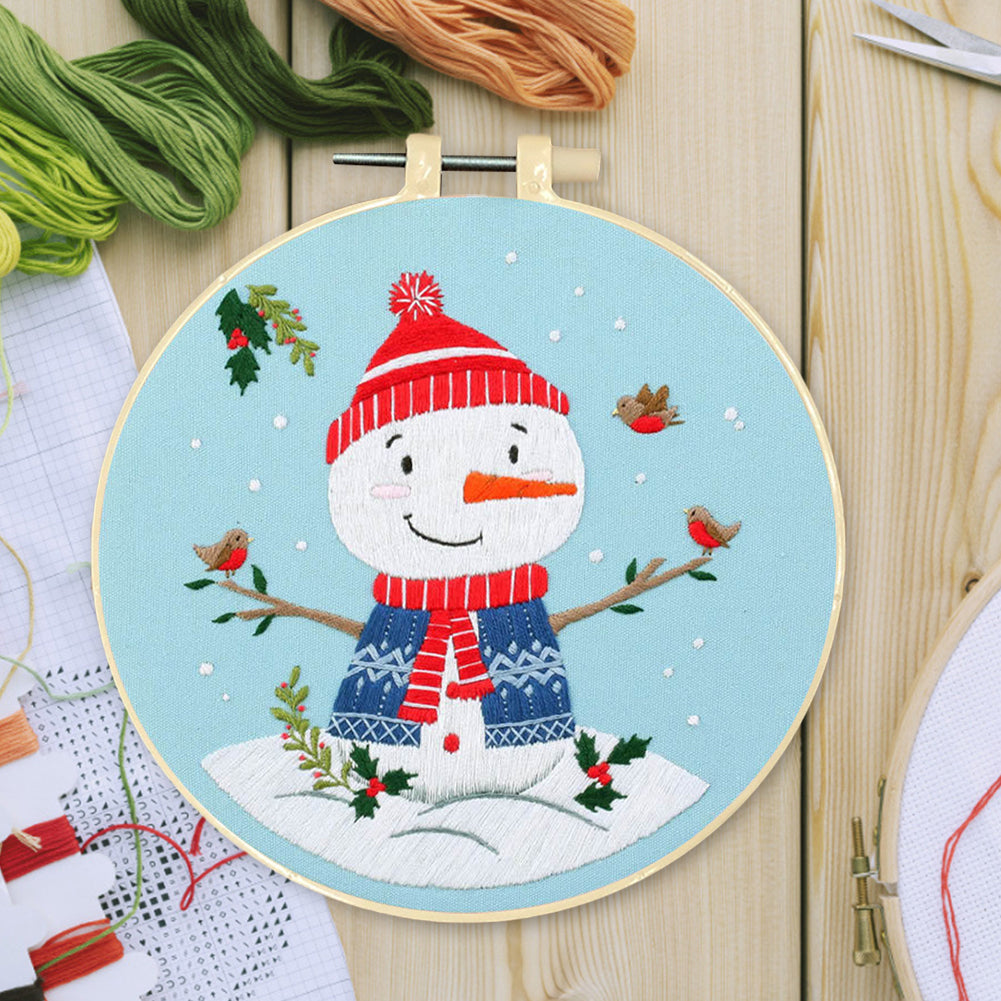 Christmas - DIY Embroidery Cross Stitch Kit with Pattern Cotton Threads Needles Hoop 30x30CM/11.81x11.81in