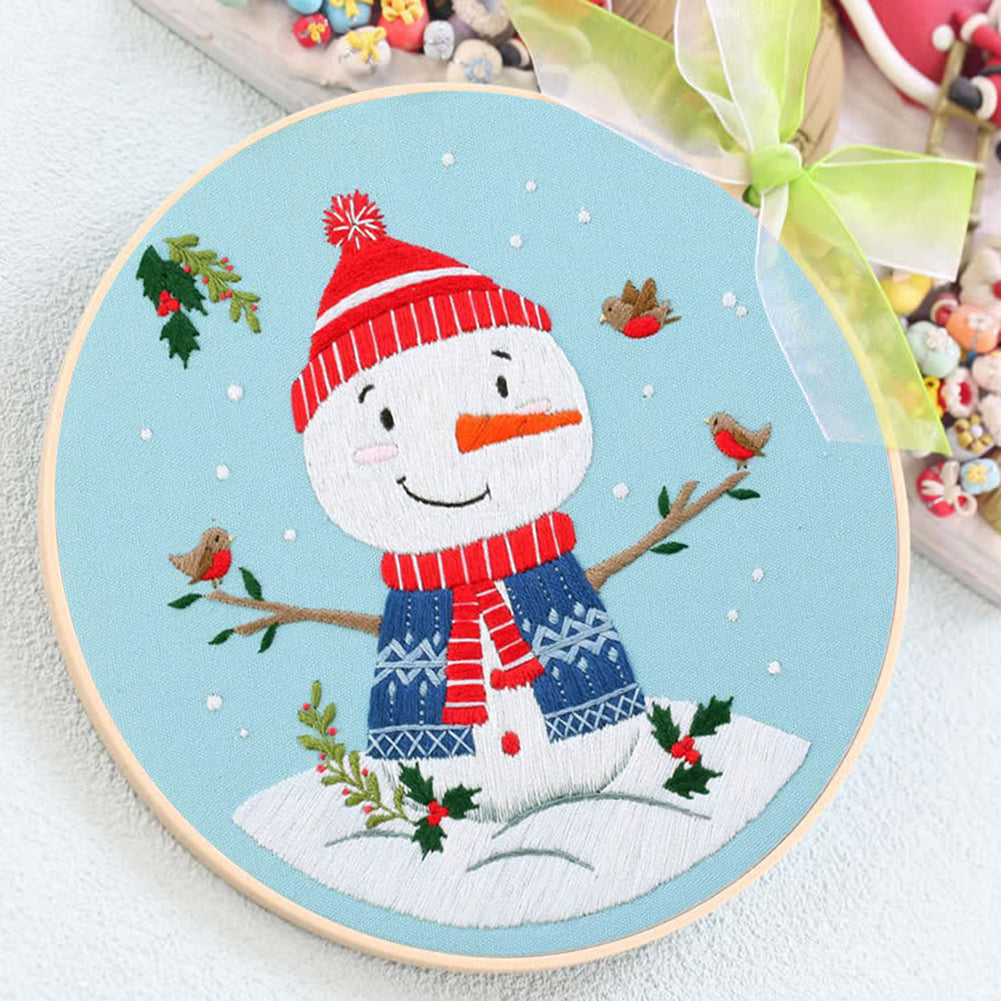 Christmas - DIY Embroidery Cross Stitch Kit with Pattern Cotton Threads Needles Hoop 30x30CM/11.81x11.81in