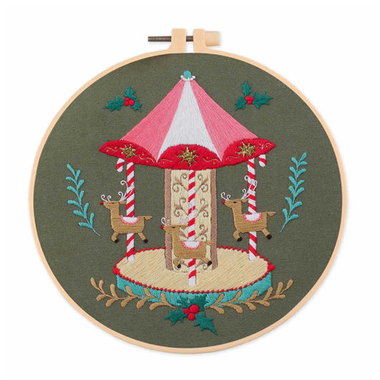 Christmas - DIY Embroidery Cross Stitch Kit with Pattern Cotton Threads Needles Hoop 30x30CM/11.81x11.81in