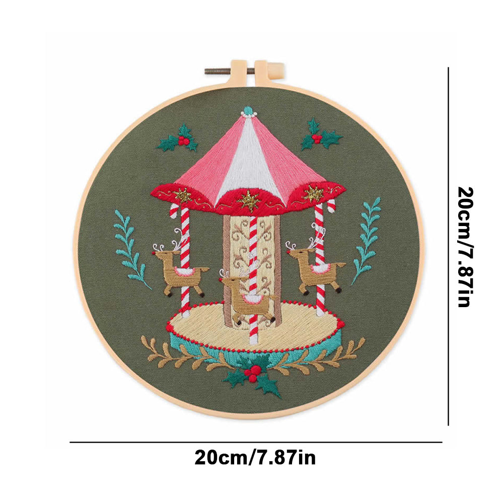 Christmas - DIY Embroidery Cross Stitch Kit with Pattern Cotton Threads Needles Hoop 30x30CM/11.81x11.81in