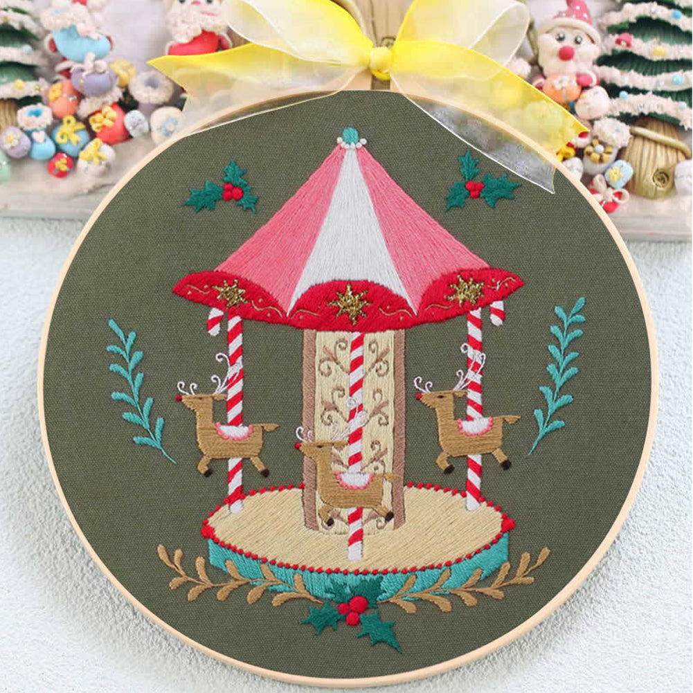 Christmas - DIY Embroidery Cross Stitch Kit with Pattern Cotton Threads Needles Hoop 30x30CM/11.81x11.81in