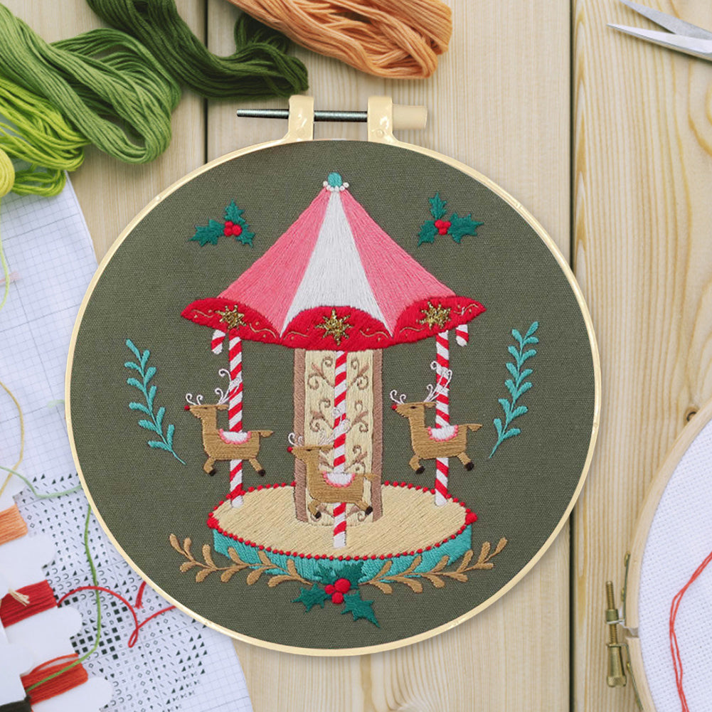Christmas - DIY Embroidery Cross Stitch Kit with Pattern Cotton Threads Needles Hoop 30x30CM/11.81x11.81in