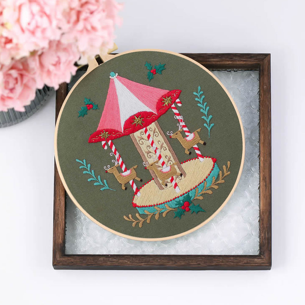 Christmas - DIY Embroidery Cross Stitch Kit with Pattern Cotton Threads Needles Hoop 30x30CM/11.81x11.81in