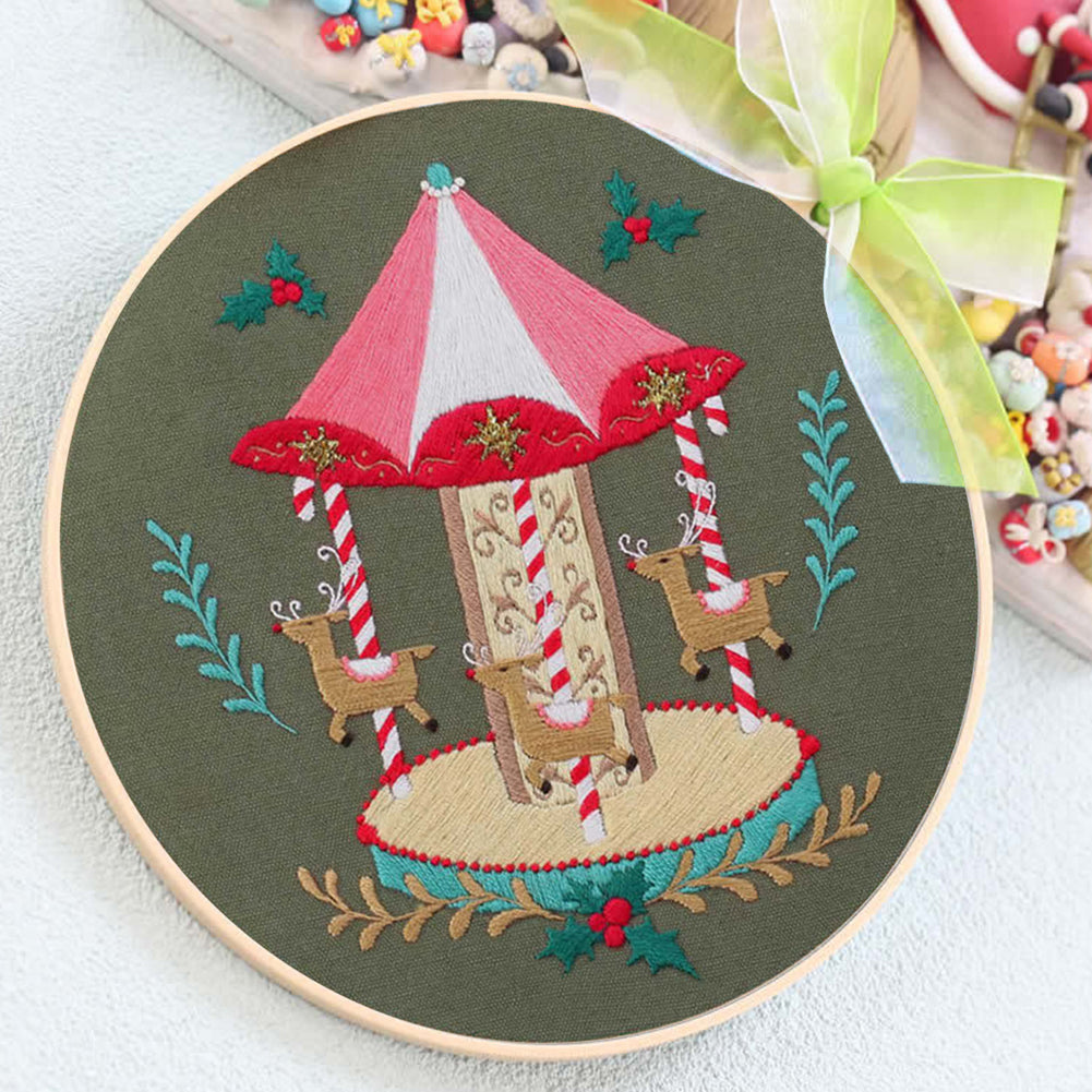 Christmas - DIY Embroidery Cross Stitch Kit with Pattern Cotton Threads Needles Hoop 30x30CM/11.81x11.81in