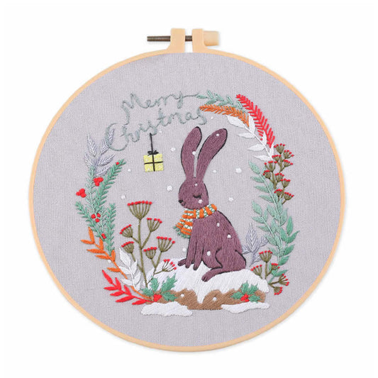 Christmas - DIY Embroidery Cross Stitch Kit with Pattern Cotton Threads Needles Hoop 30x30CM/11.81x11.81in