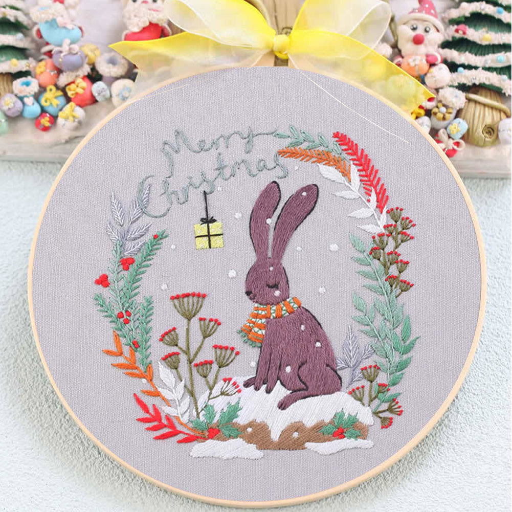 Christmas - DIY Embroidery Cross Stitch Kit with Pattern Cotton Threads Needles Hoop 30x30CM/11.81x11.81in