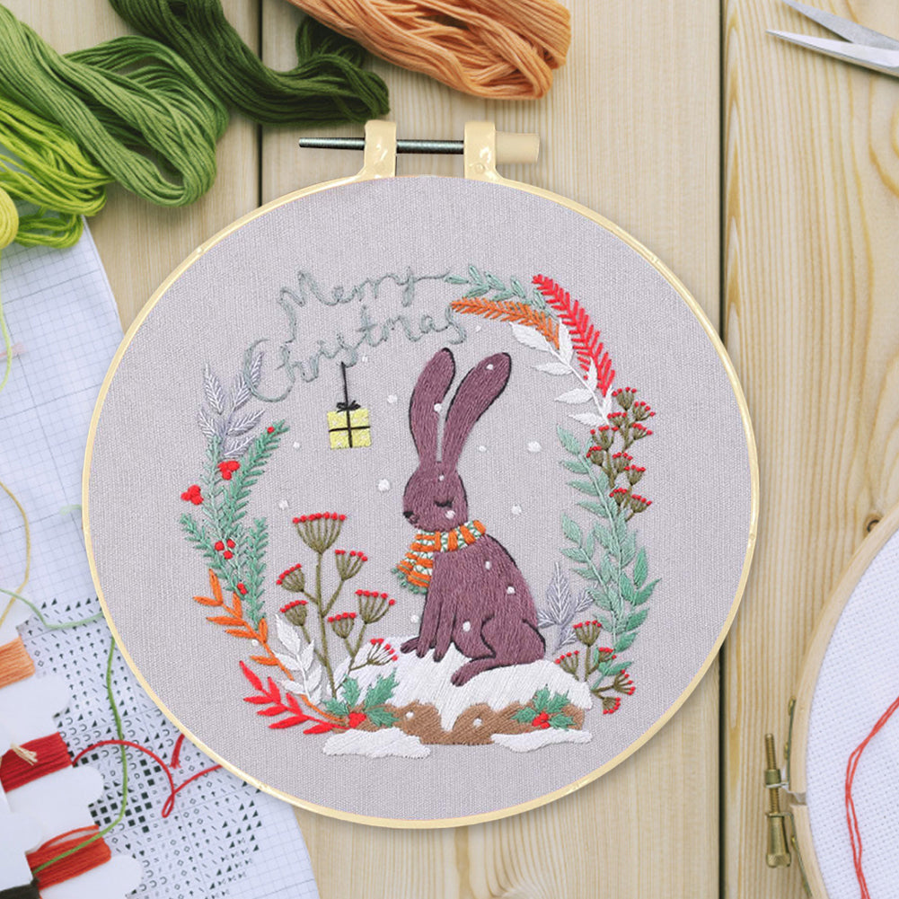 Christmas - DIY Embroidery Cross Stitch Kit with Pattern Cotton Threads Needles Hoop 30x30CM/11.81x11.81in