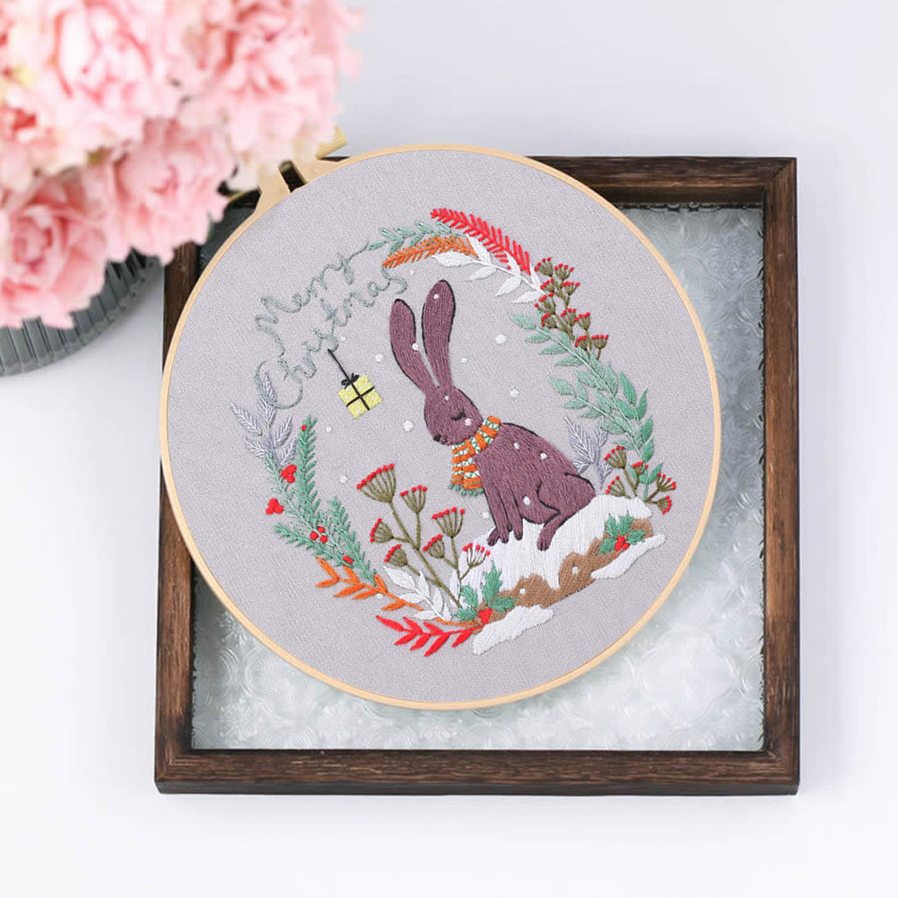 Christmas - DIY Embroidery Cross Stitch Kit with Pattern Cotton Threads Needles Hoop 30x30CM/11.81x11.81in