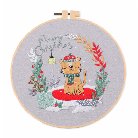 Christmas - DIY Embroidery Cross Stitch Kit with Pattern Cotton Threads Needles Hoop 30x30CM/11.81x11.81in