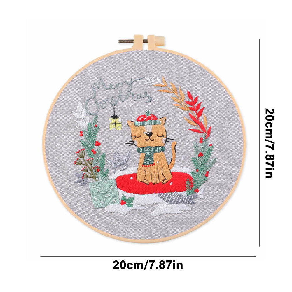 Christmas - DIY Embroidery Cross Stitch Kit with Pattern Cotton Threads Needles Hoop 30x30CM/11.81x11.81in