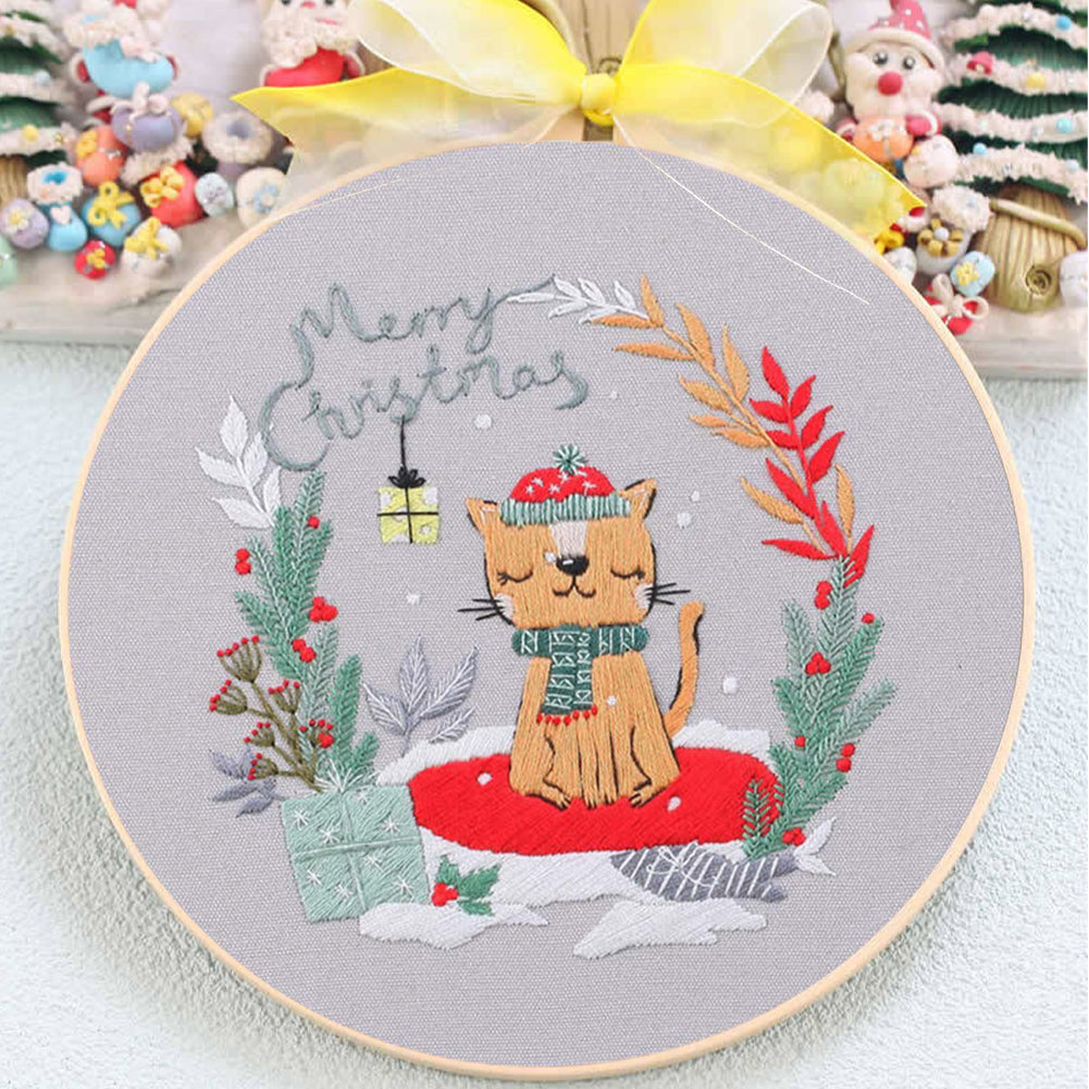 Christmas - DIY Embroidery Cross Stitch Kit with Pattern Cotton Threads Needles Hoop 30x30CM/11.81x11.81in