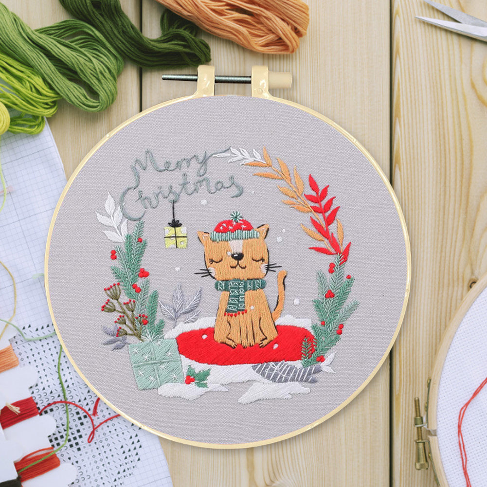 Christmas - DIY Embroidery Cross Stitch Kit with Pattern Cotton Threads Needles Hoop 30x30CM/11.81x11.81in