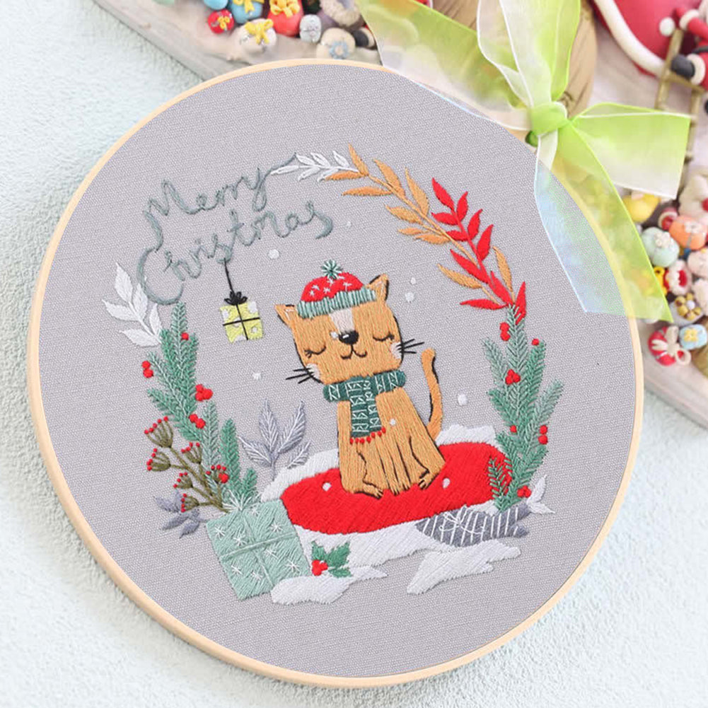 Christmas - DIY Embroidery Cross Stitch Kit with Pattern Cotton Threads Needles Hoop 30x30CM/11.81x11.81in