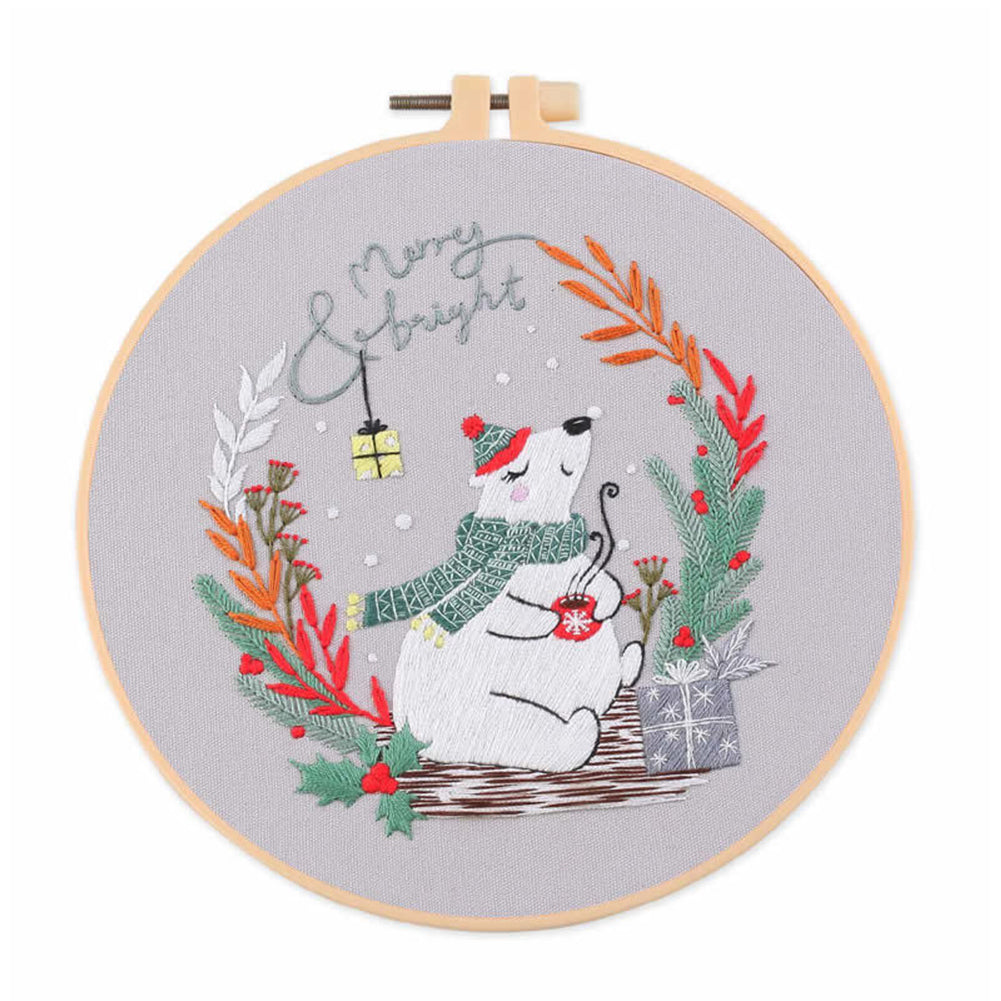 Christmas - DIY Embroidery Cross Stitch Kit with Pattern Cotton Threads Needles Hoop 30x30CM/11.81x11.81in